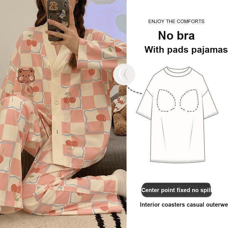 Пижама VINEY Pink Plaid Women's Pajama Sets - изображение 6