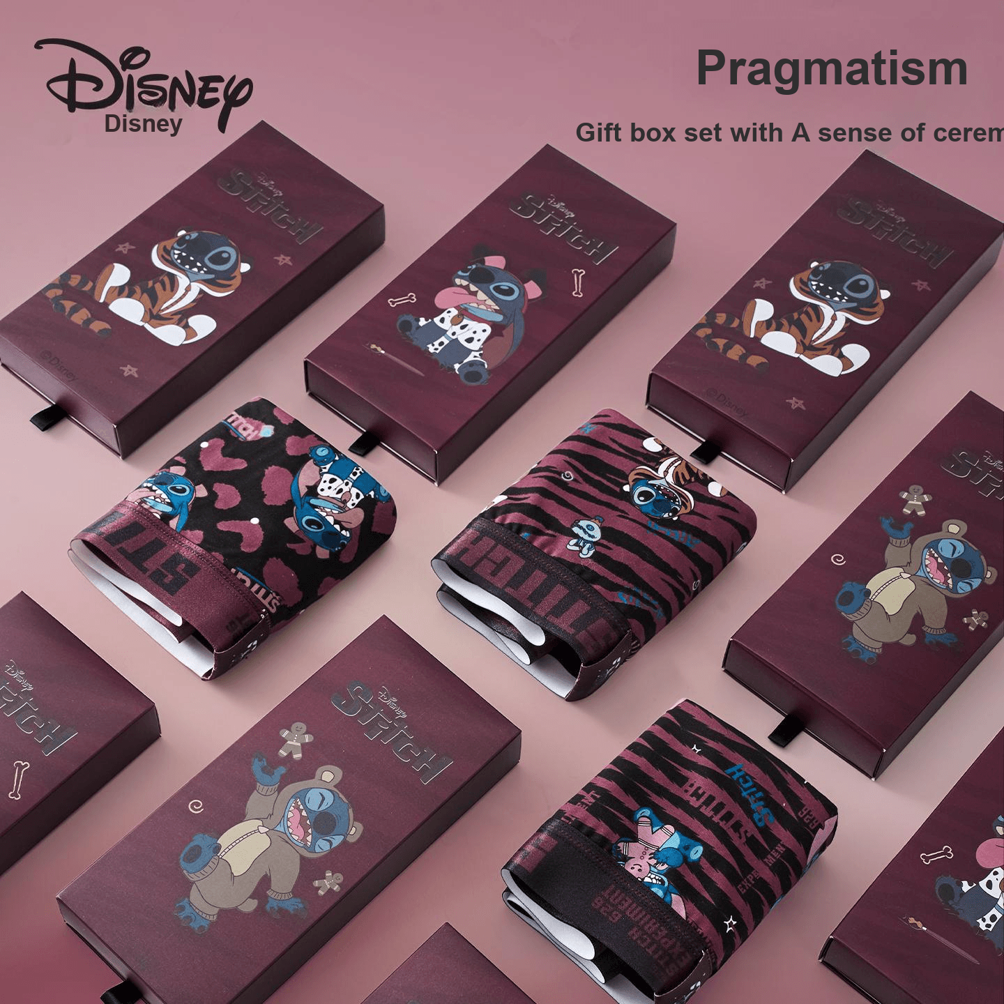 Трусы Disney Stitch Collection DSN044# Стич Красный Леопардовый С принтом Настольная Сумка для покупок Подарочный Набор 3 шт Мужские Боксеры - изображение 3