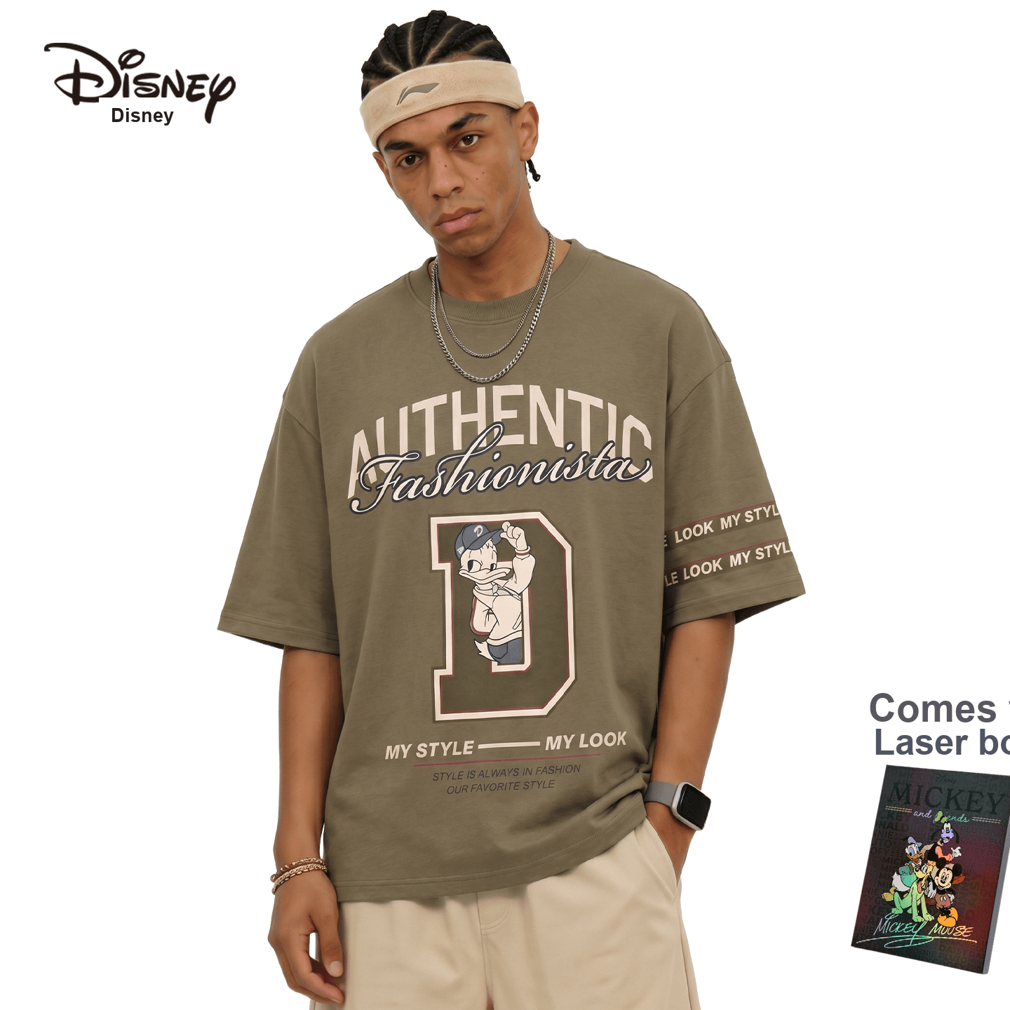 Футболка Disney Mickey SERIES Серый Коричневый [60 шт. Хлопок с охлаждающим эффектом] Подарочный набор коробка Унисекс T-рубашки - изображение 3