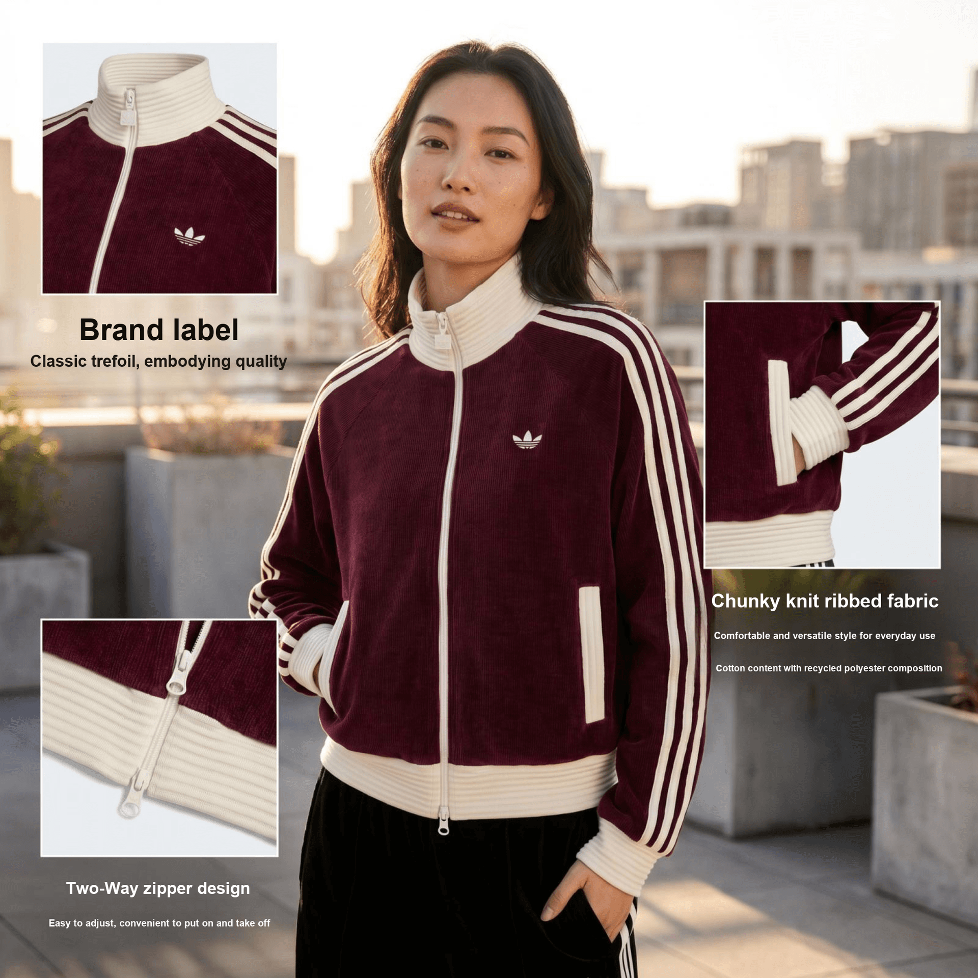 Куртка Adidas Originals TRACK TOP Вельветовая вязаная куртка Женская - изображение 2