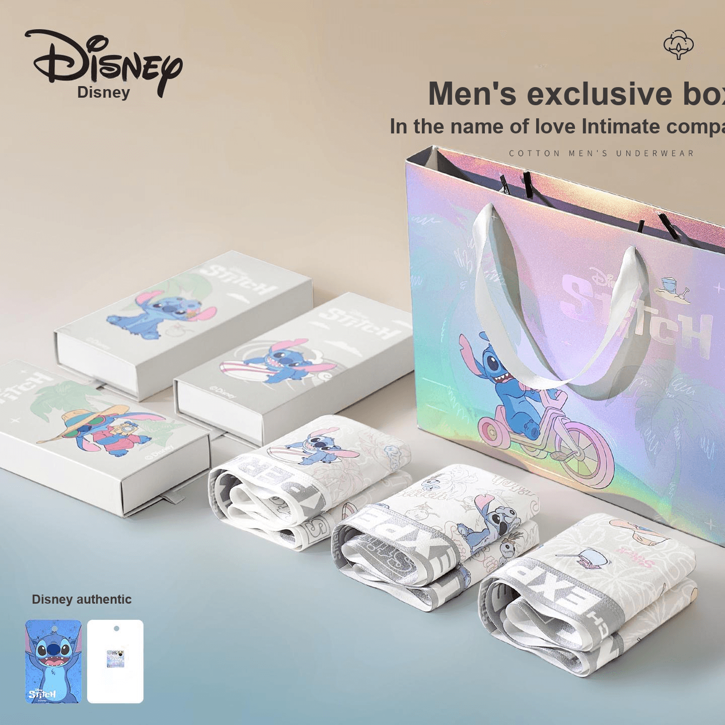 Трусы Disney Stitch Collection DSN043# Стич Настольный Сумка для покупок Подарочный набор 3 шт Мужские Боксеры - изображение 2