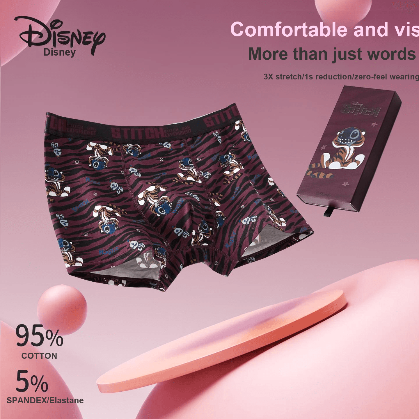 Трусы Disney Stitch Collection DSN044# Стич Красный Леопардовый С принтом Настольная Сумка для покупок Подарочный Набор 3 шт Мужские Боксеры - изображение 4