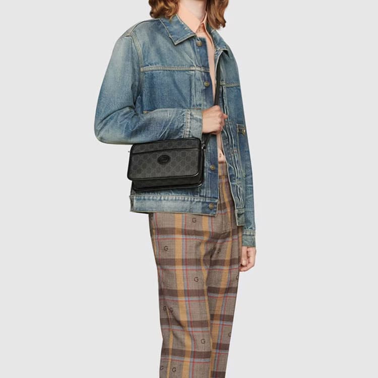 Сумка через плечо Gucci GG Logo Leather Box Bag Black - изображение 7
