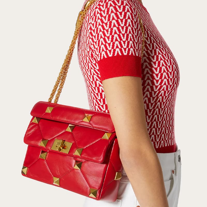 Сумка через плечо Valentino Napa Roma Studded Chain Bag Red - изображение 4