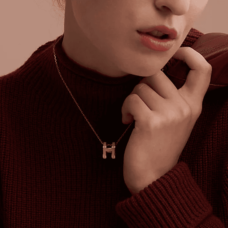 Ожерелье Hermes Pop H Pendant Necklace Gold Rose Gold White - изображение 5