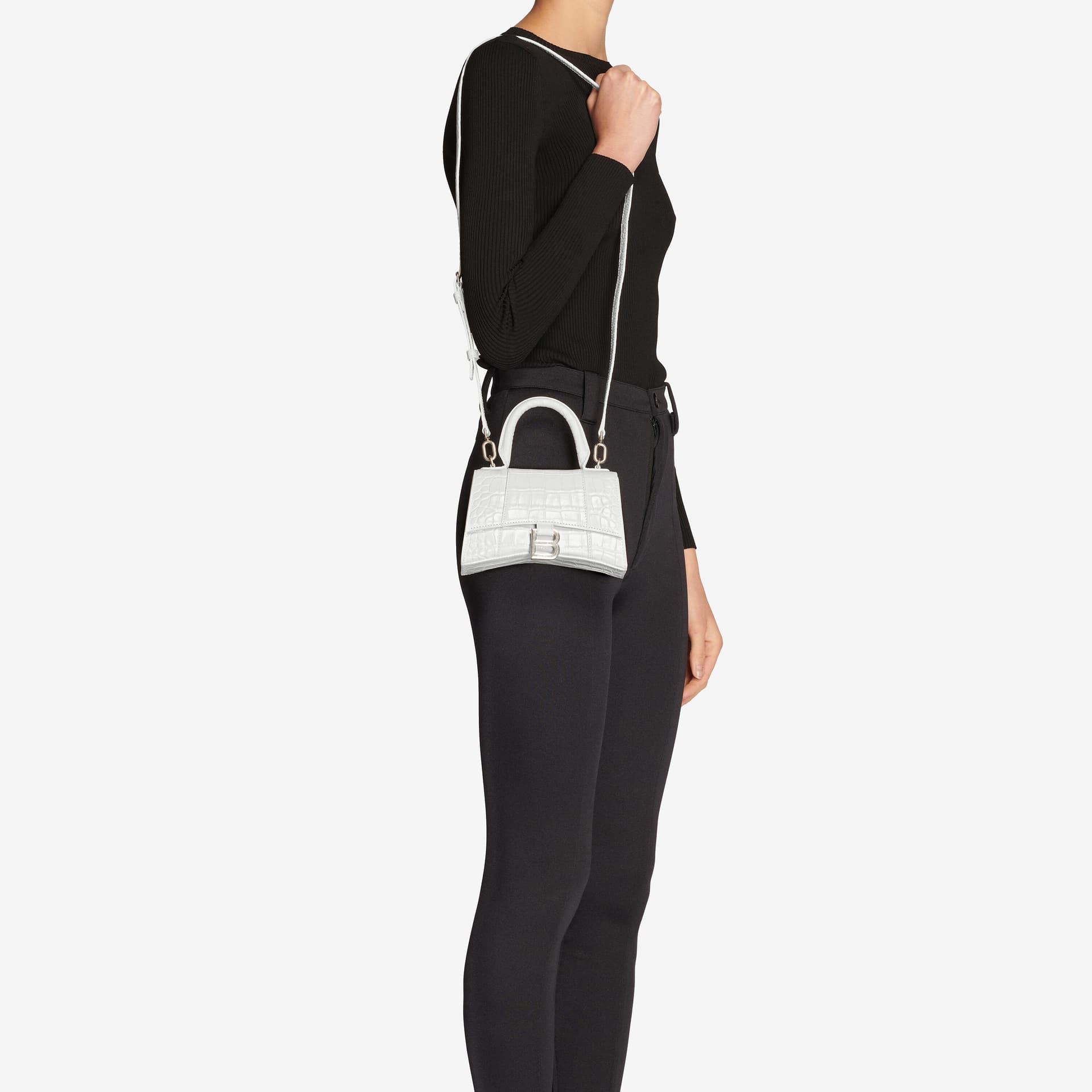 Сумка Balenciaga Hourglass Small White Croc Leather Bag - изображение 6