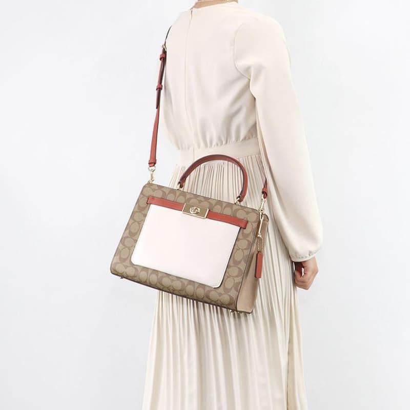Сумка COACH Lane 32 Tote Bag Khaki White - изображение 5
