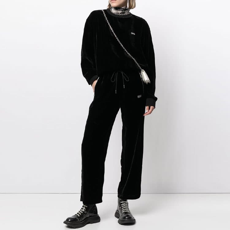 Кофта TEAM WANG Logo Velvet Sweatshirt Black - изображение 4