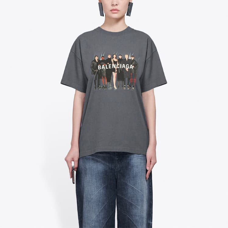 Футболка Balenciaga Band Portrait Logo T-Shirt Gray - изображение 9
