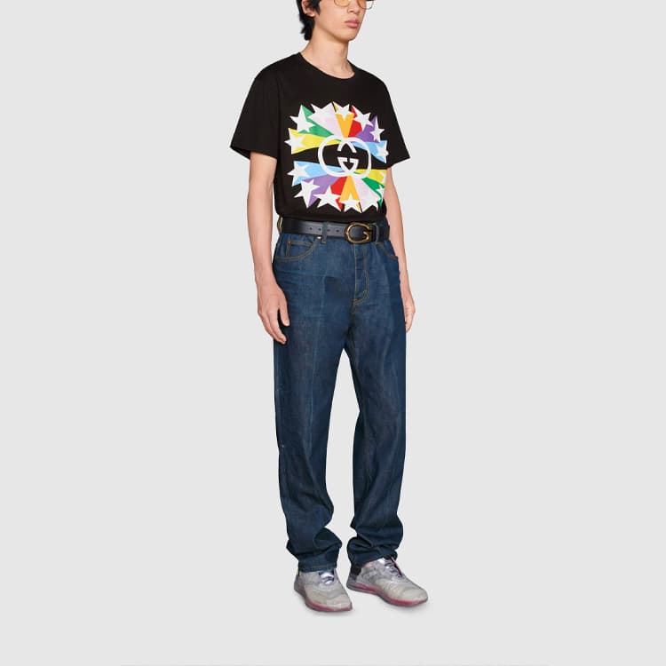 Футболка Gucci Interlocking G Star Logo T-Shirt Black — фото 6
