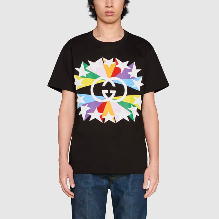 Футболка Gucci Interlocking G Star Logo T-Shirt Black — фото 8