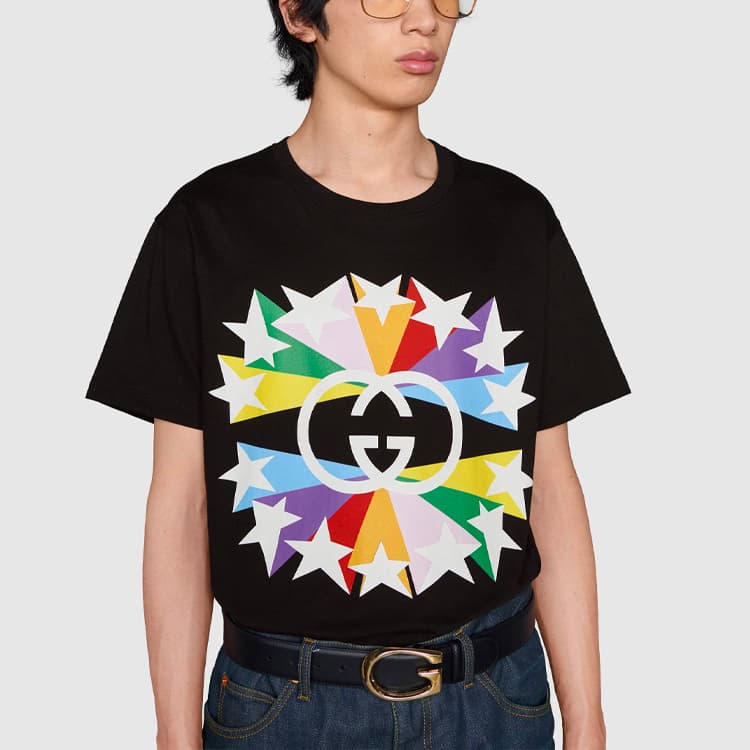 Футболка Gucci Interlocking G Star Logo T-Shirt Black — фото 9