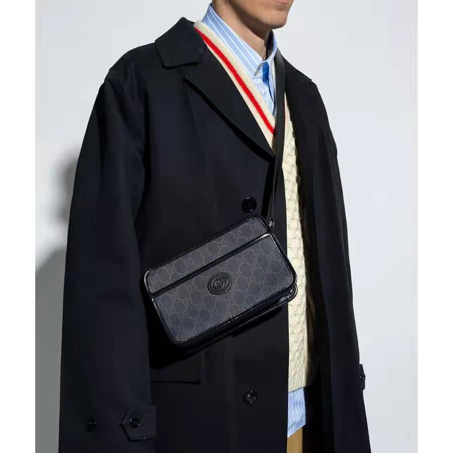 Сумка через плечо Gucci GG Logo Leather Box Bag Black - изображение 6