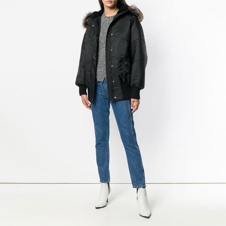 Miu Miu Solid Color Fur Collar Jacket Black - изображение 2