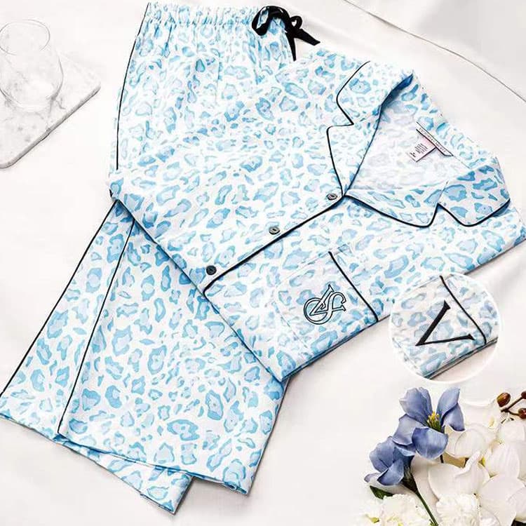 Пижама Victoria's Secret Tencel Cotton Printed Pajama Set Blue Leopard - изображение 2