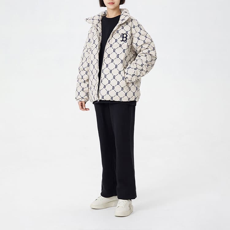 Зимняя куртка MLB Diamond Monogram Short Down Jacket Beige - изображение 6