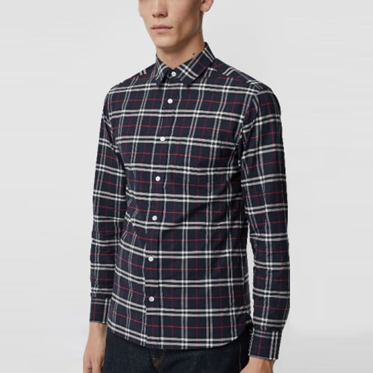 Рубашка Burberry Navy Check Button-Up Shirt — фото 7