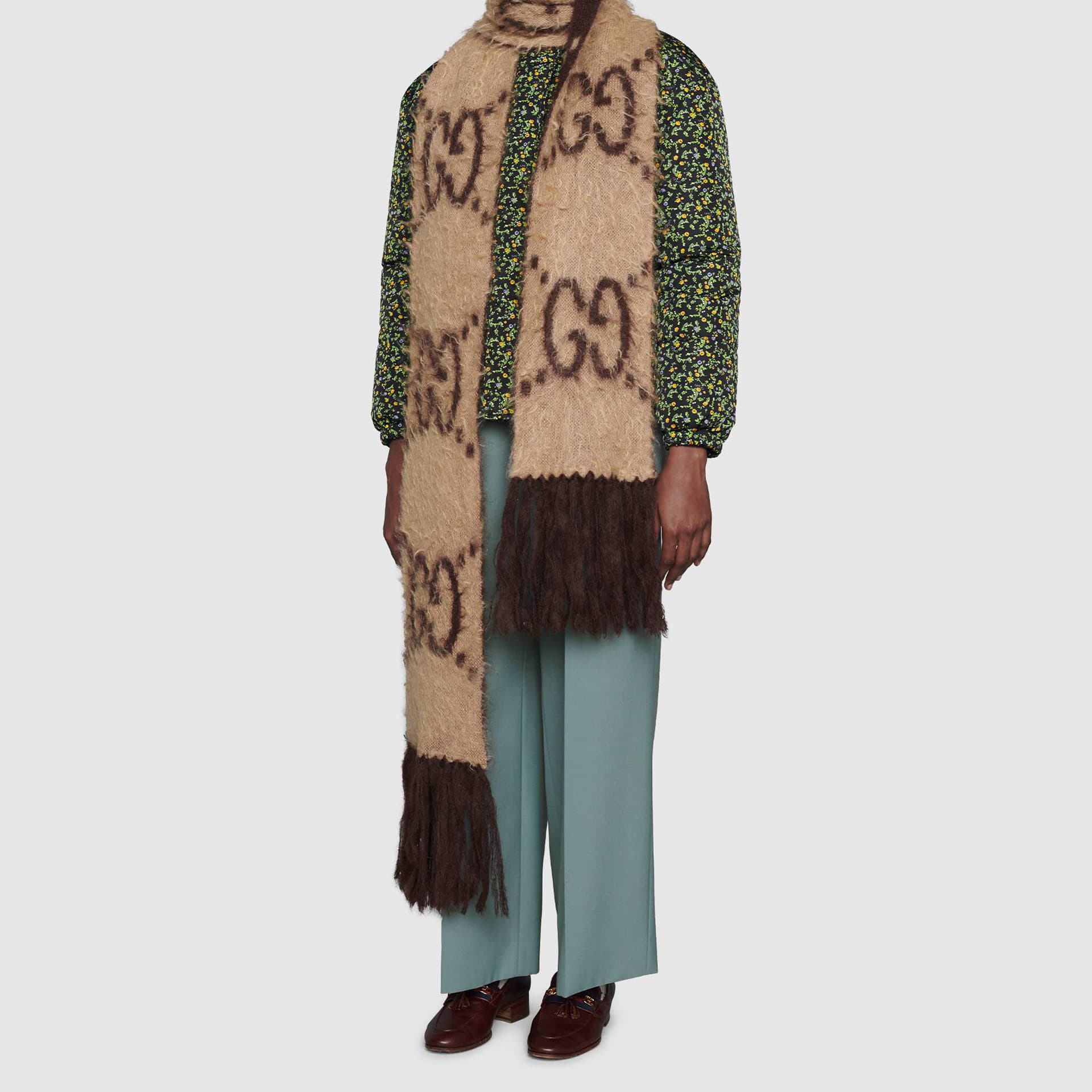 Шарф Gucci GG Mohair Wool Scarf Beige Brown - изображение 3