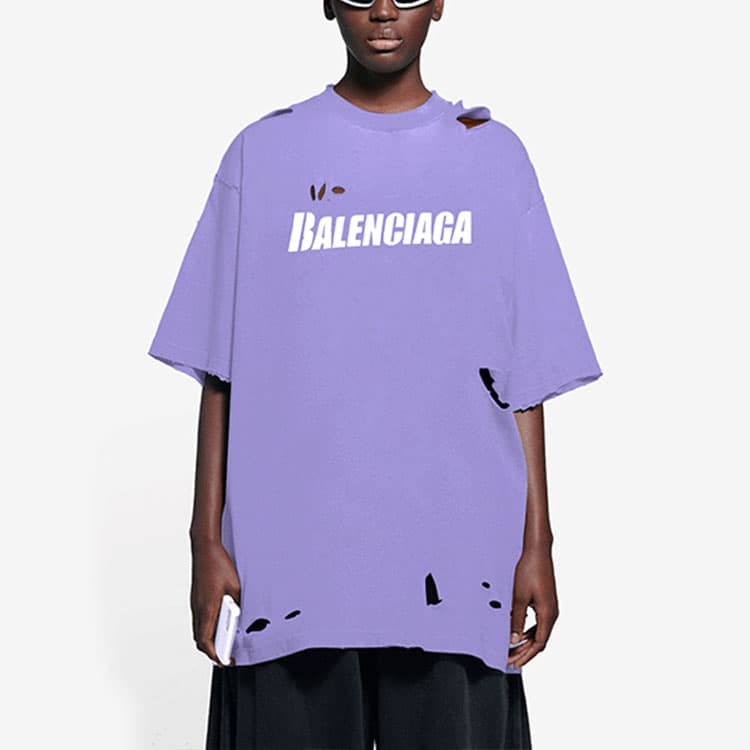 Футболка Balenciaga SS22 Caps Destroyed T-Shirt Purple - изображение 4