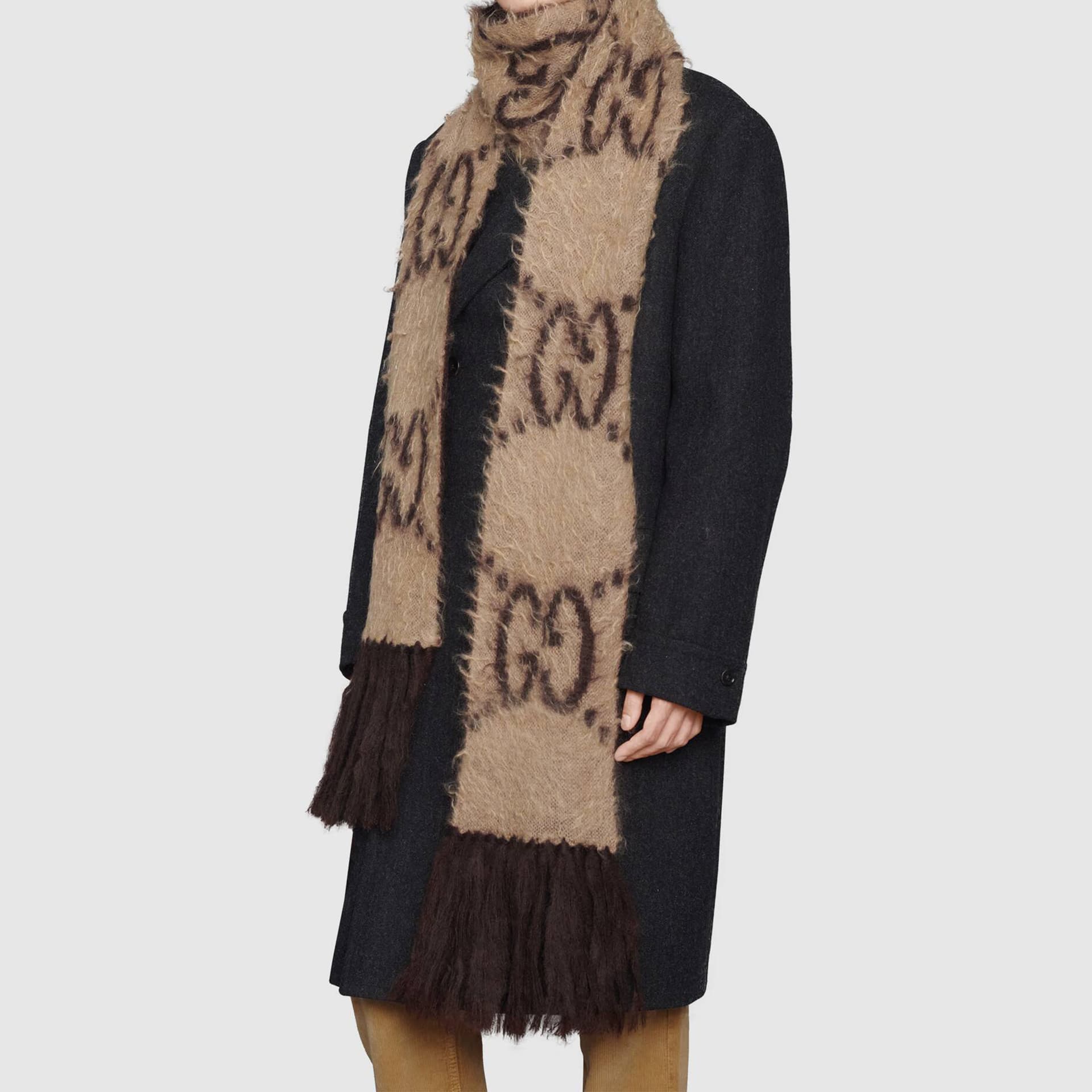 Шарф Gucci GG Mohair Wool Scarf Beige Brown - изображение 4