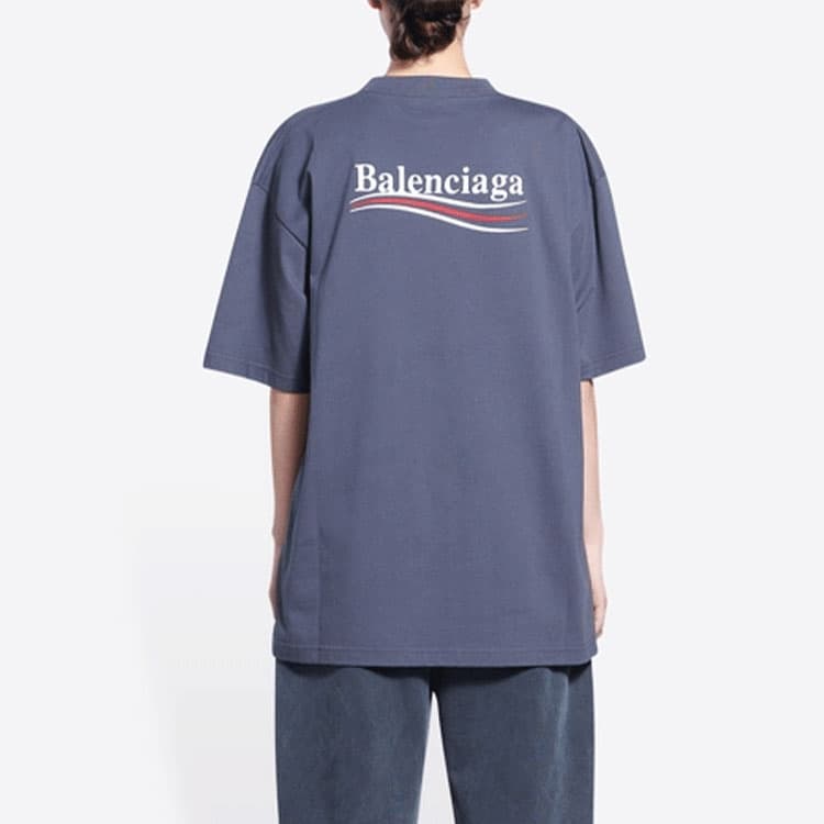 Футболка Balenciaga Logo Print T-Shirt Blue - изображение 3