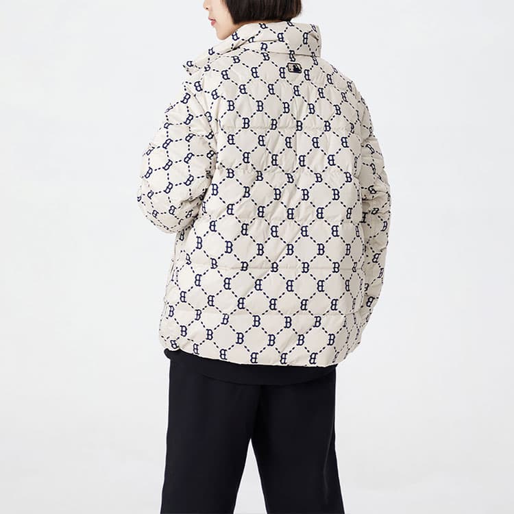 Зимняя куртка MLB Diamond Monogram Short Down Jacket Beige - изображение 5