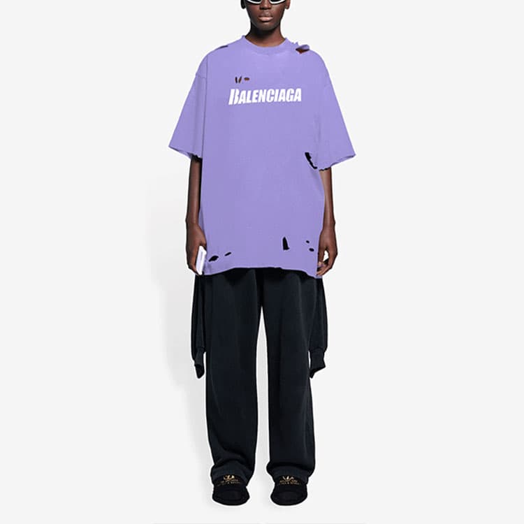 Футболка Balenciaga SS22 Caps Destroyed T-Shirt Purple - изображение 3