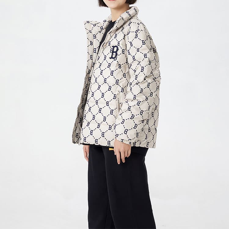 Зимняя куртка MLB Diamond Monogram Short Down Jacket Beige - изображение 3