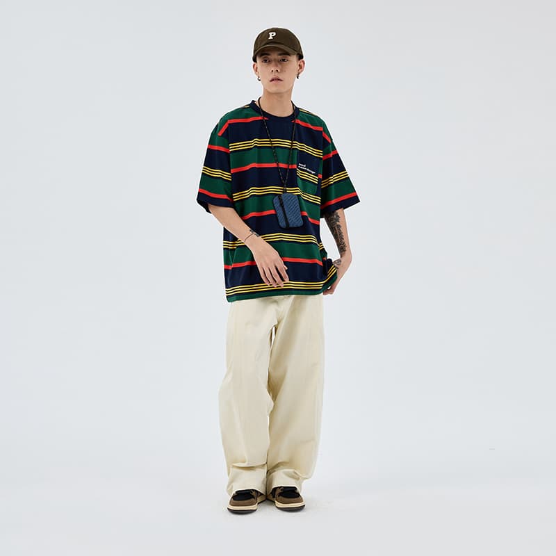 Футболка BENMYSHOWER Rainbow Stripe T-Shirt Navy - изображение 4