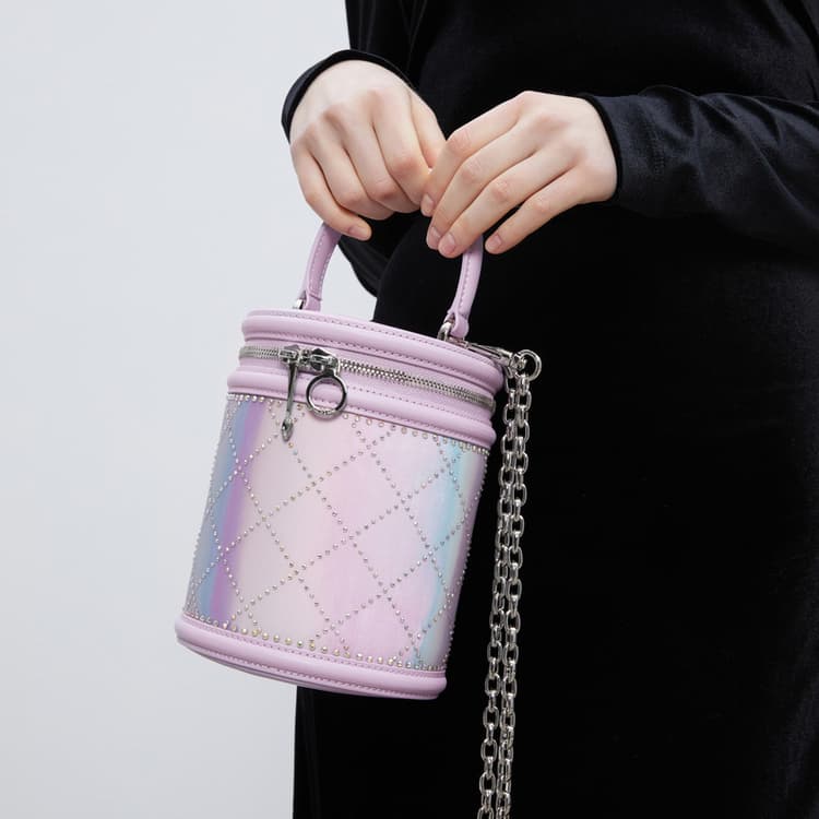 Сумка Charles & Keith Quilted Chain Bucket Bag Black/Light Purple - изображение 4