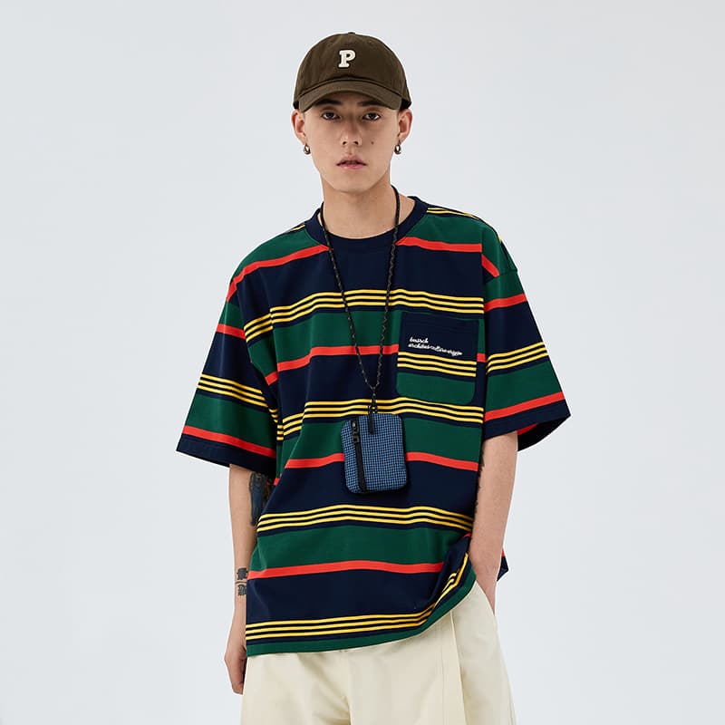 Футболка BENMYSHOWER Rainbow Stripe T-Shirt Navy - изображение 8