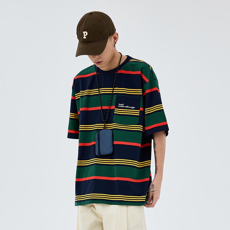 Футболка BENMYSHOWER Rainbow Stripe T-Shirt Navy - изображение 12