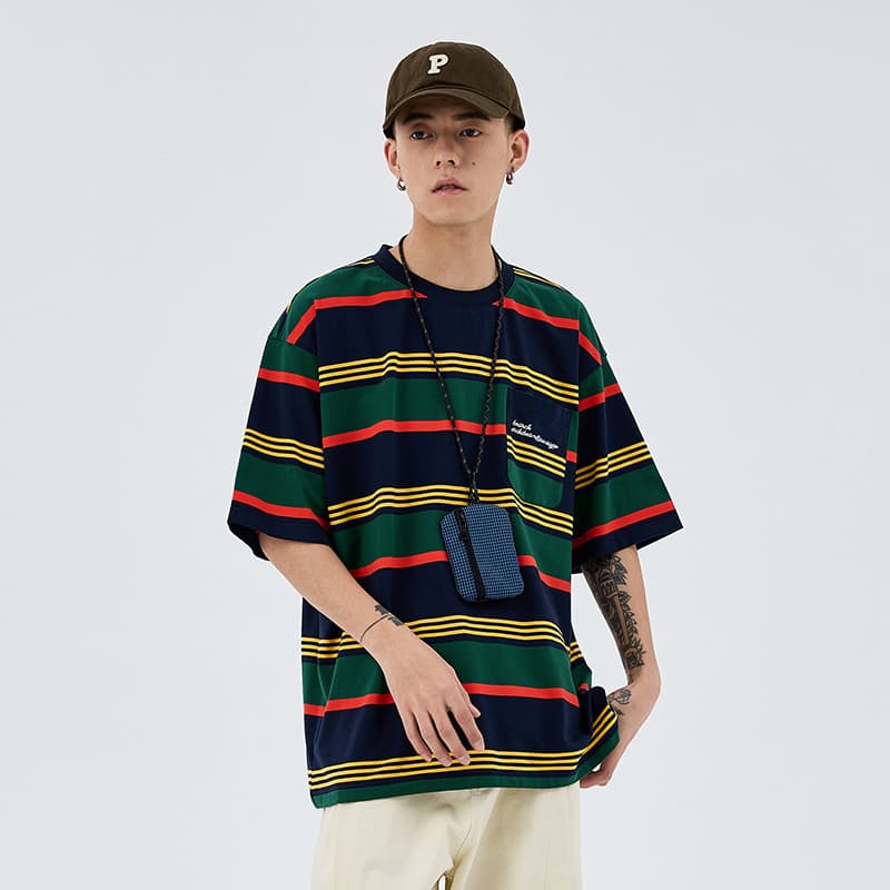 Футболка BENMYSHOWER Rainbow Stripe T-Shirt Navy - изображение 9