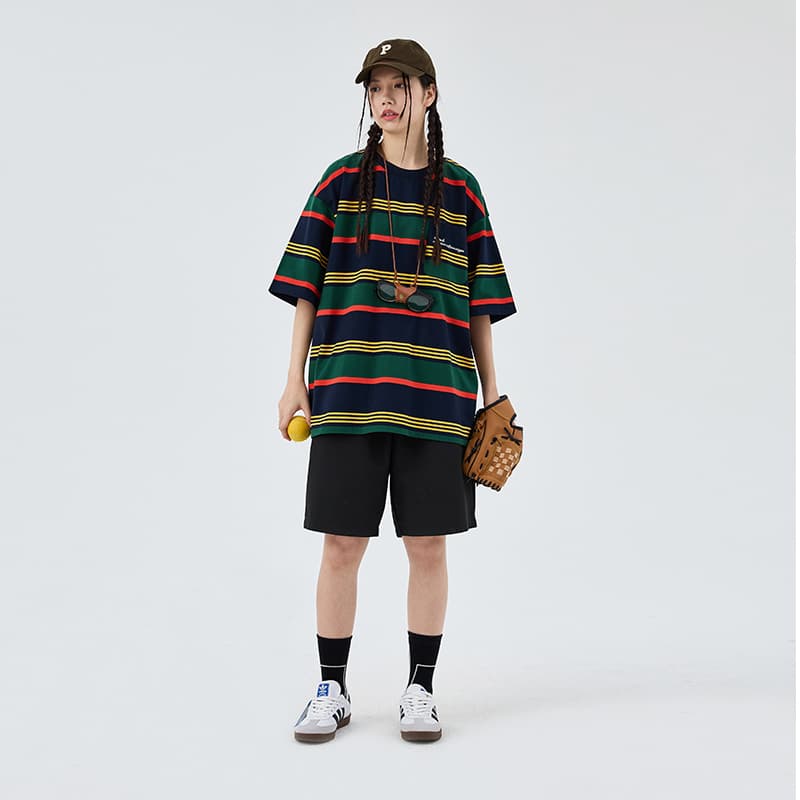 Футболка BENMYSHOWER Rainbow Stripe T-Shirt Navy - изображение 3