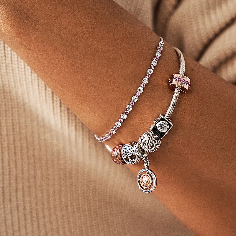 Браслет Pandora Transparent Sparkling Slider Bracelet Silver Pink - изображение 4