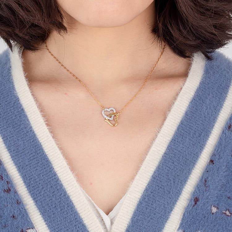 Ожерелье Swarovski Double Heart Necklace Gold - изображение 3