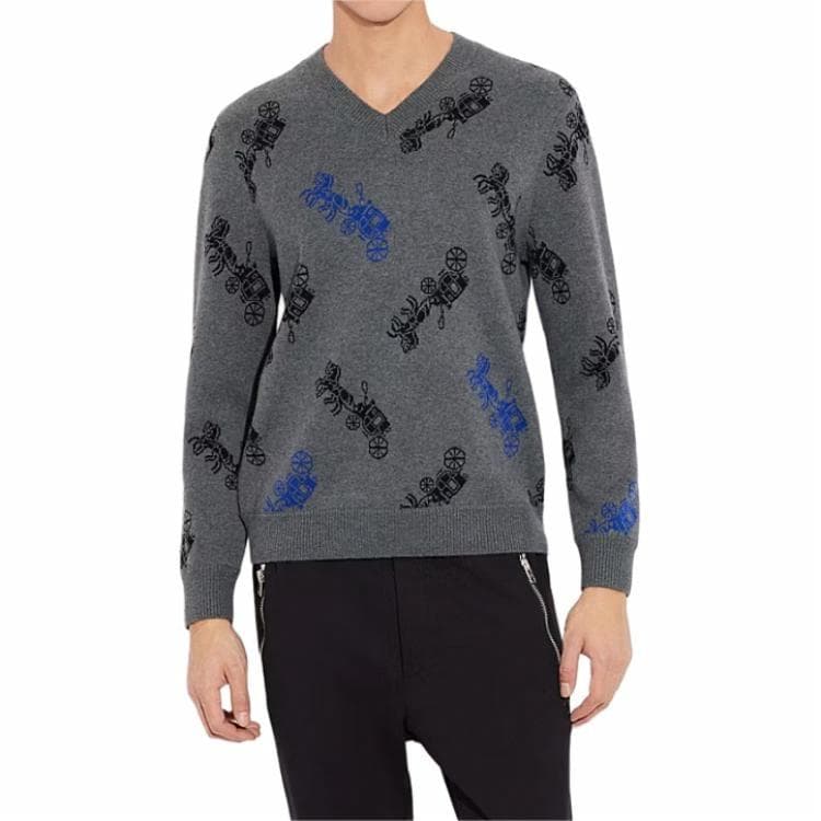 Кофта COACH V-Neck Sweater Grey - изображение 4