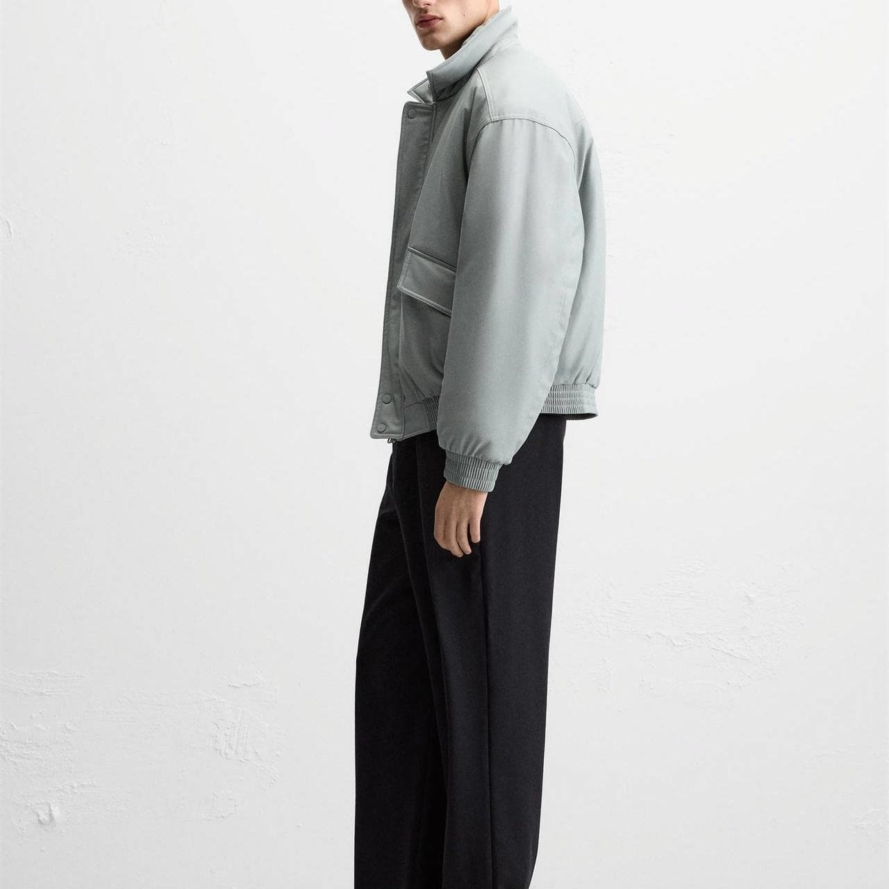 Зимняя куртка пуховик ZARA Loose Fit Zip-Up Cotton Jacket Light Blue - изображение 4