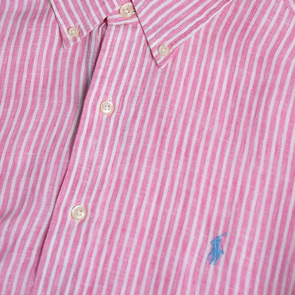 Рубашка Polo Ralph Lauren Striped Pony Logo Linen Shirt Pink — фото 5