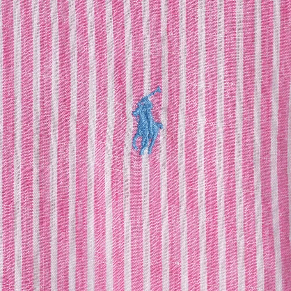 Рубашка Polo Ralph Lauren Striped Pony Logo Linen Shirt Pink — фото 4