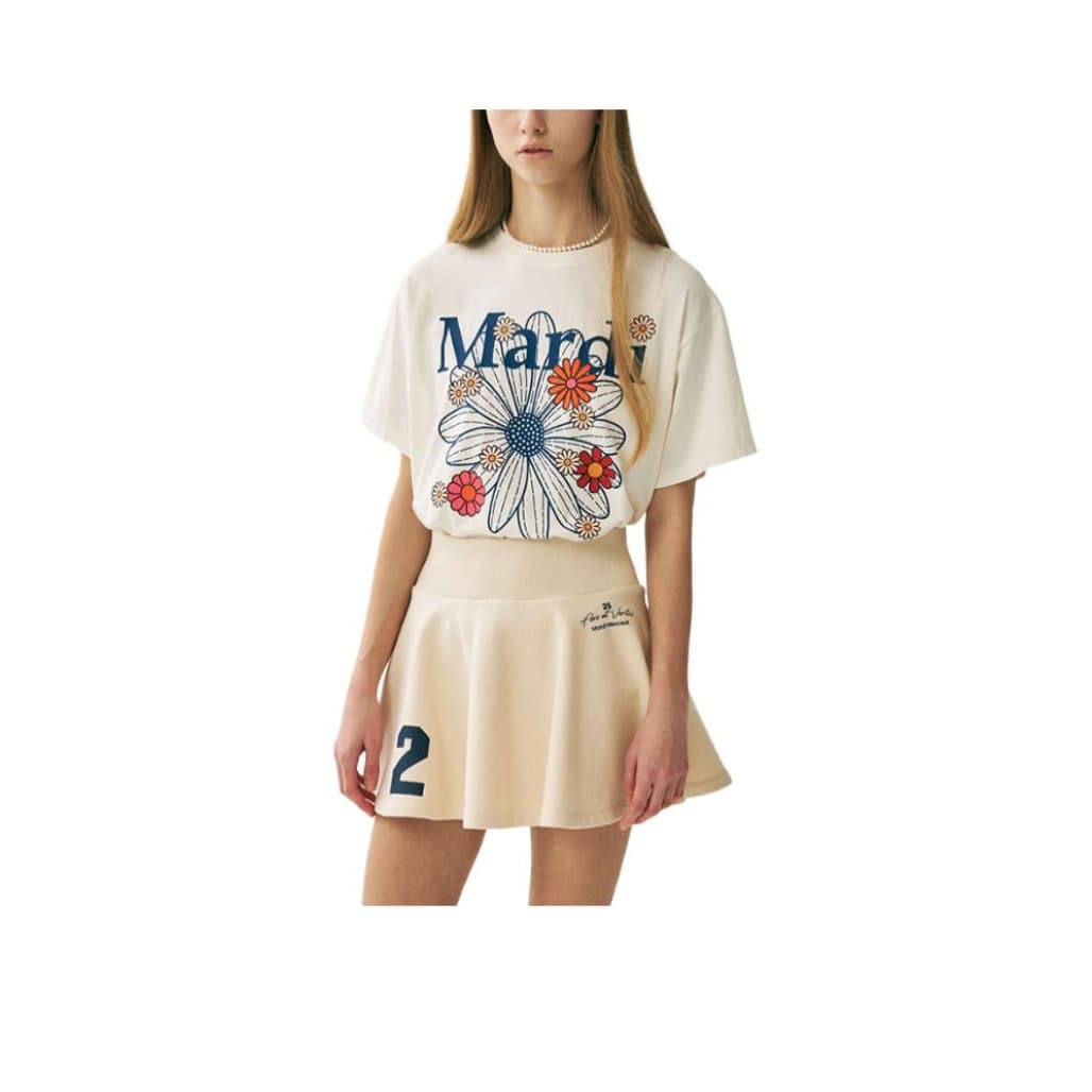 Футболка MARDI MERCREDI Spring Blossom SS25 T Рубашка Женская Топленое масло Год Синий Корейский стиль - изображение 1