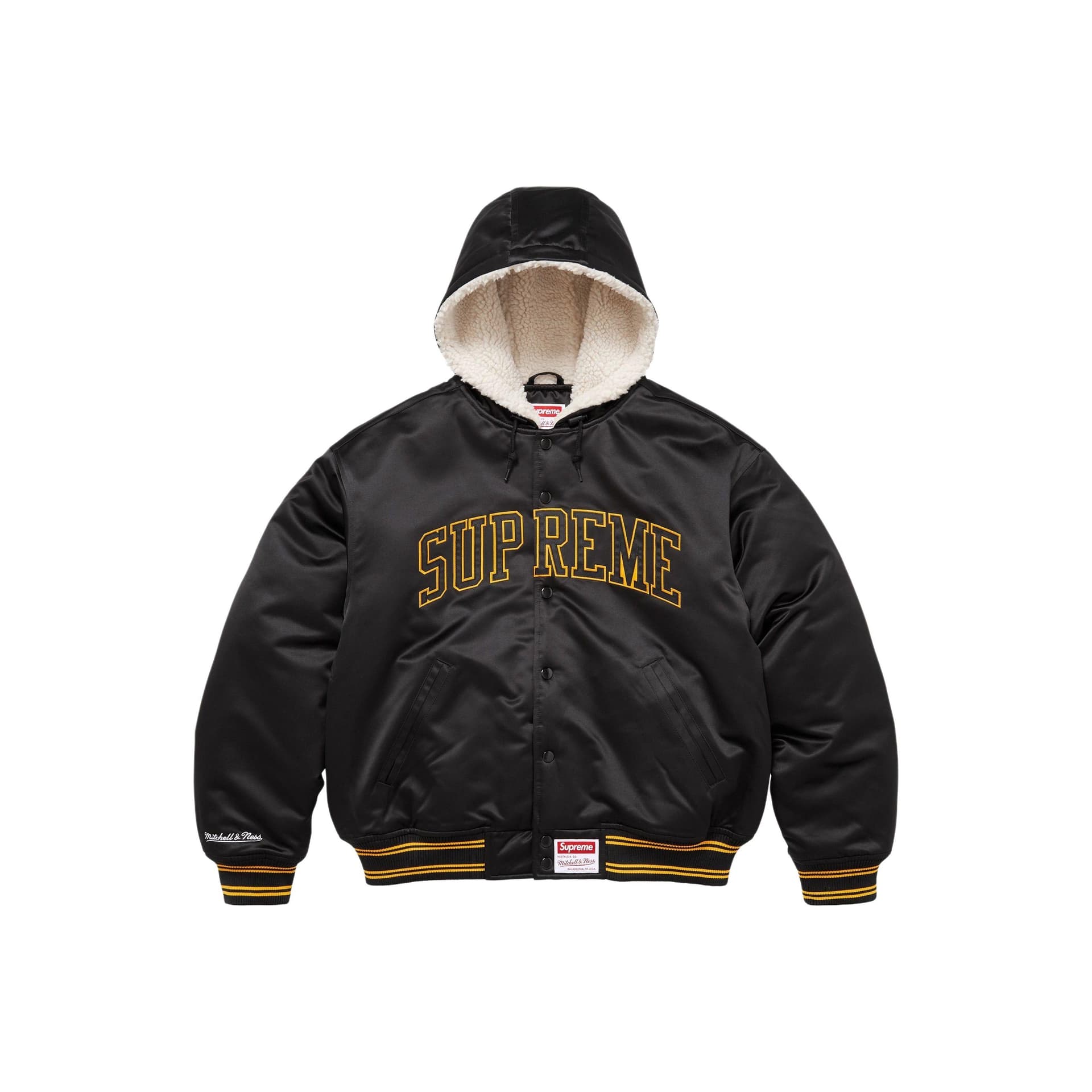 Куртка Supreme X Mitchell Ness Fw25 WEEK11 Линейная с капюшоном сатиновая куртка Varsity унисекс - изображение 1