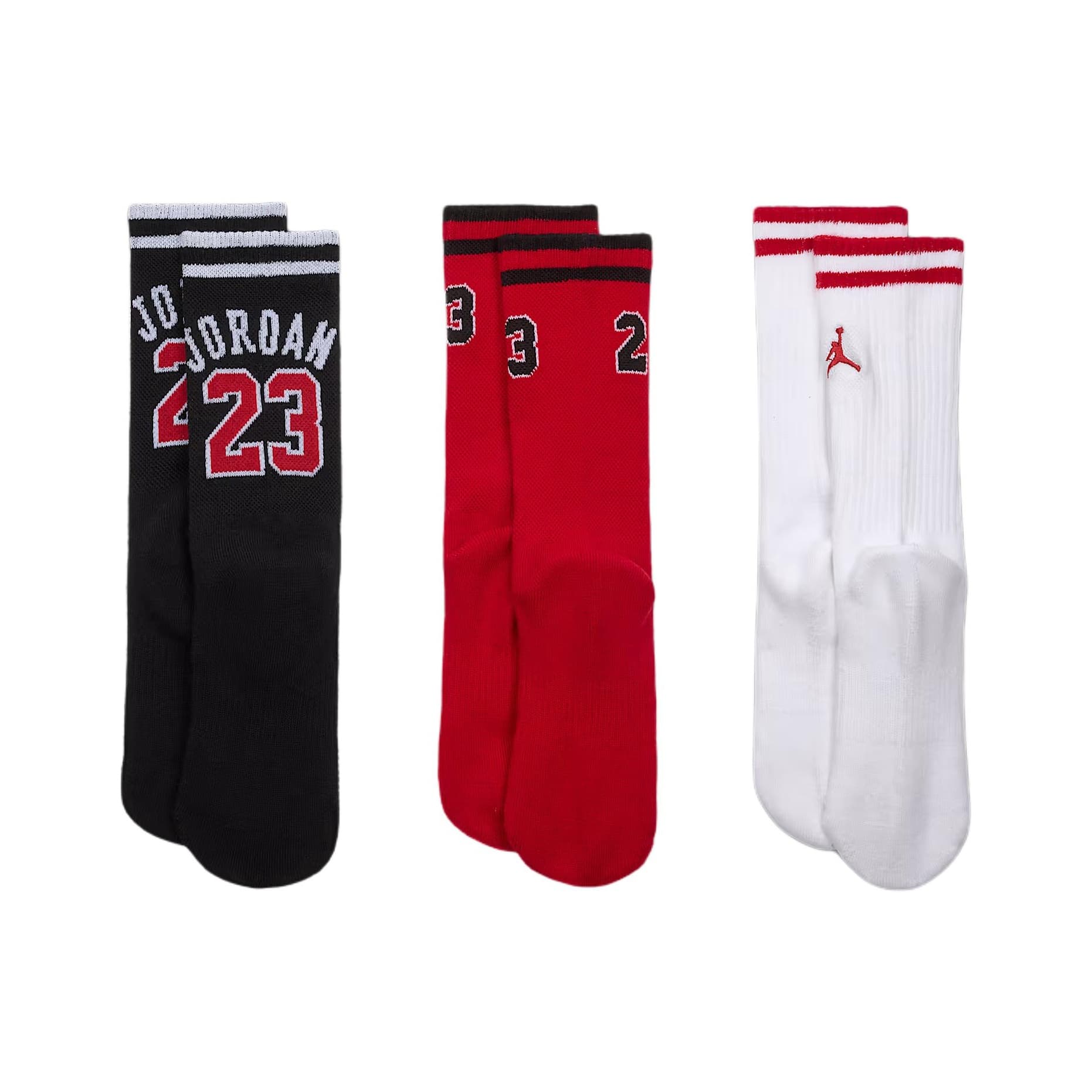 Jordan Apparel 3 Pack (Black+Red+White) Kids Socks Джордан Аппарелл 3 Пачка (Черный+Красный+Белый) Детские Носки - изображение 2