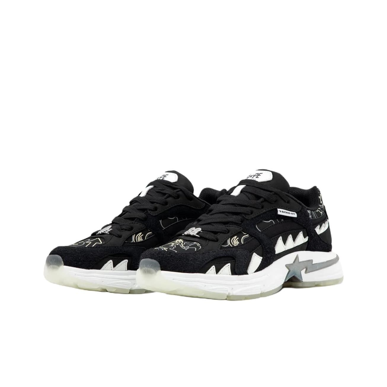 Кроссовки A BATHING APE 88RISING SHARK STA M2 Коровья кожа Низкий топ Повседневная обувь Мужская Черная - изображение 2