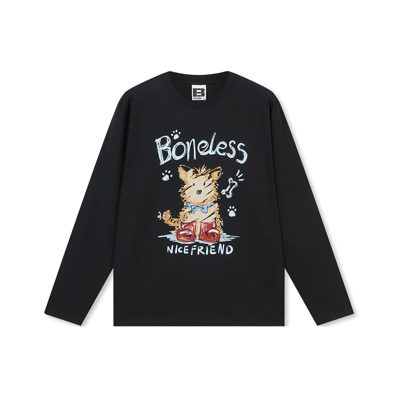 Футболка BONELESS Длиннорукавный топ с принтом щенка и граффити, осенний, экстра свободный, роскошная уличная мода, круглый вырез, пуловер, парный, модный бренд, унисекс - изображение 1