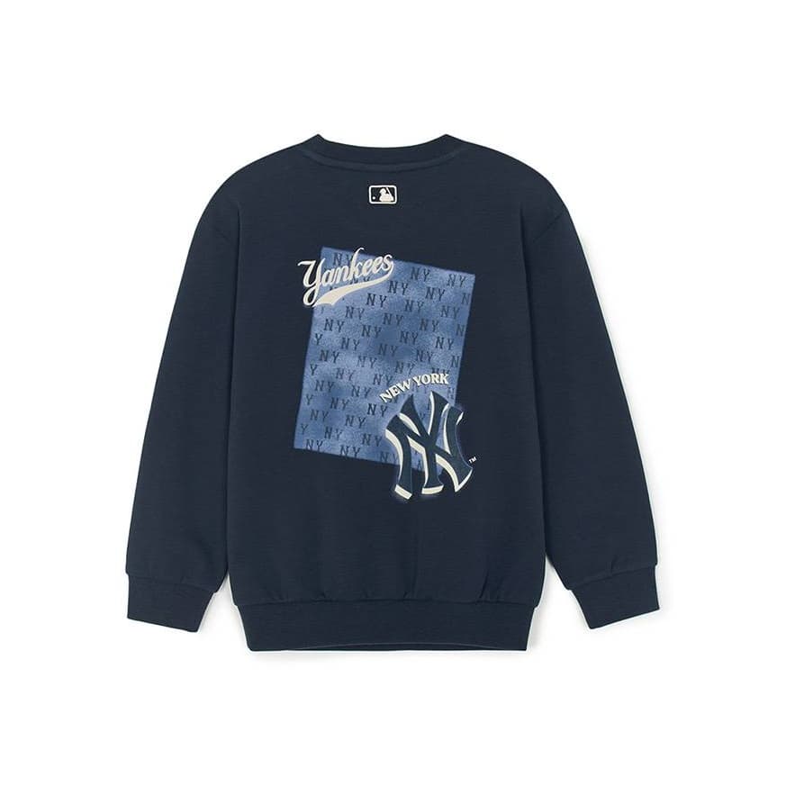 Кофта mlb Свитшот FW AW25 Нью-Йорк Янкис Свободный крой Монограмма Длинный рукав Флисовая подкладка Детский - изображение 2
