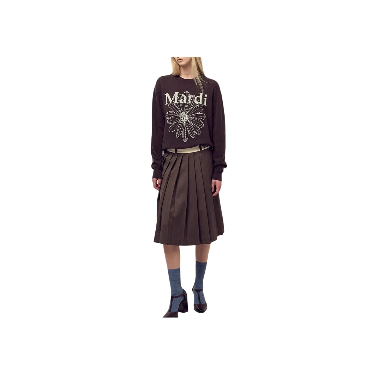 Кардиган MARDI MERCREDI Fw25 Плюшевый свитер с круглым вырезом узор "кольцо" цвет FLOWERMARDI_коричневый мятный женский - изображение 2
