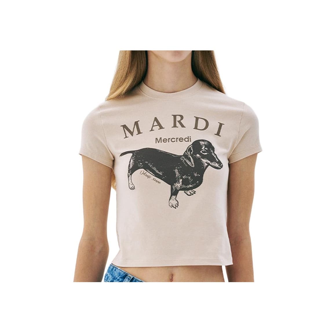 MARDI MERCREDI Dachshund Puppy SS25 КРОП ТОП Корейский стиль Женский Серый Умбра - изображение 1