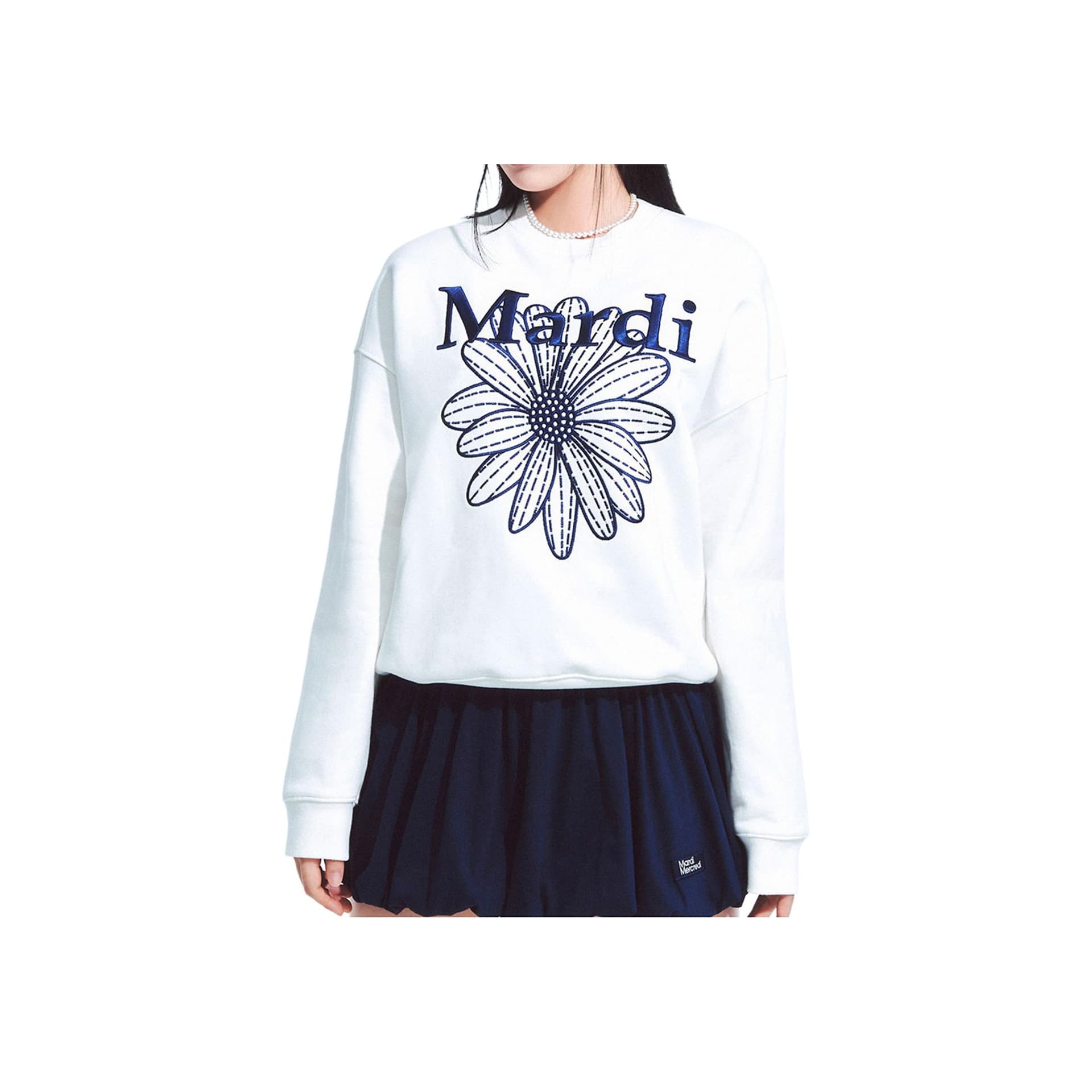 Худи MARDI MERCREDI SS25 Толстовка Цветочная вышивка букв Круглый вырез Длинные рукава Корейский стиль Женское - изображение 1