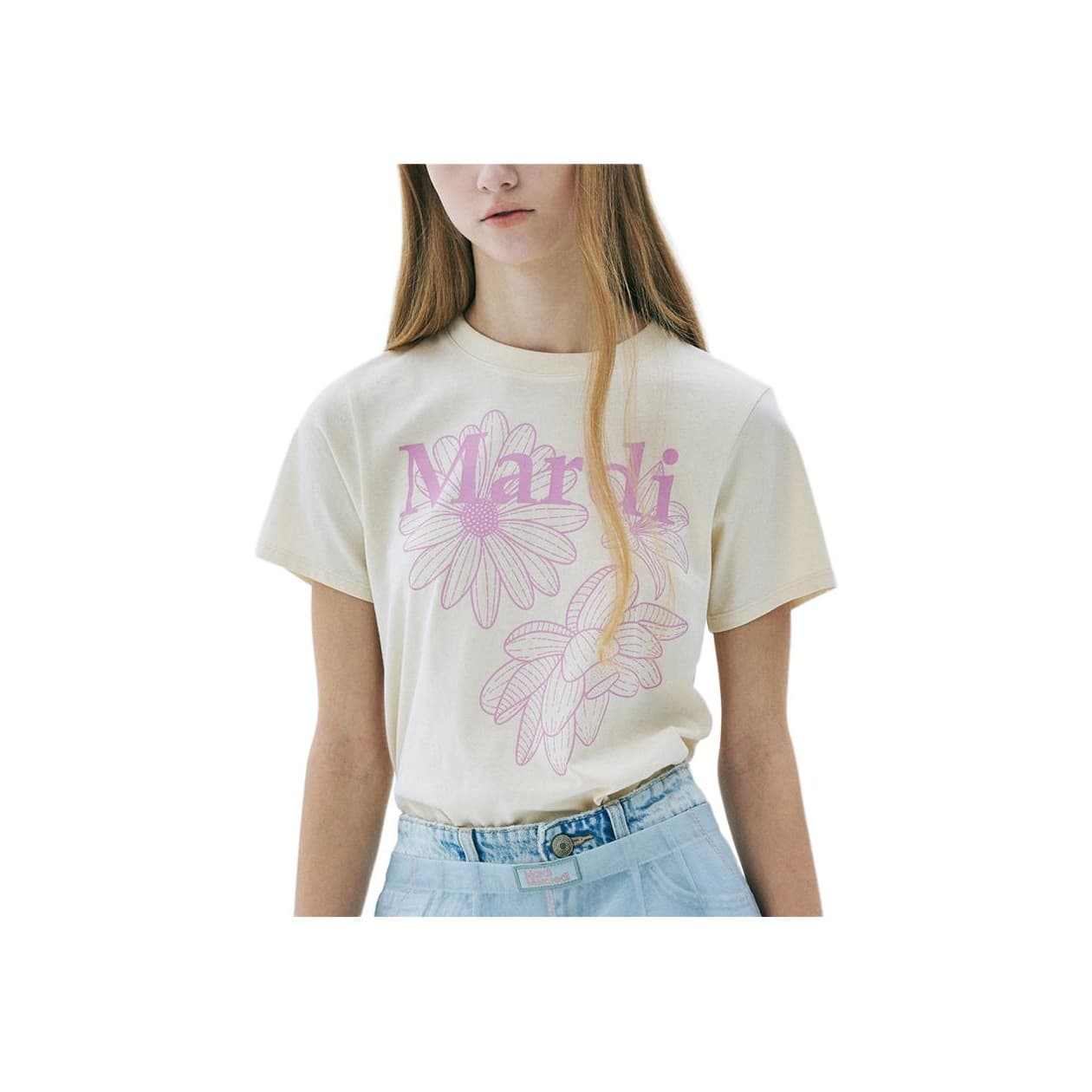 Футболка MARDI MERCREDI Three Flowers Collection T-рубашка Женская Топленое масло Порошок Лаванда Корейский стиль - изображение 1